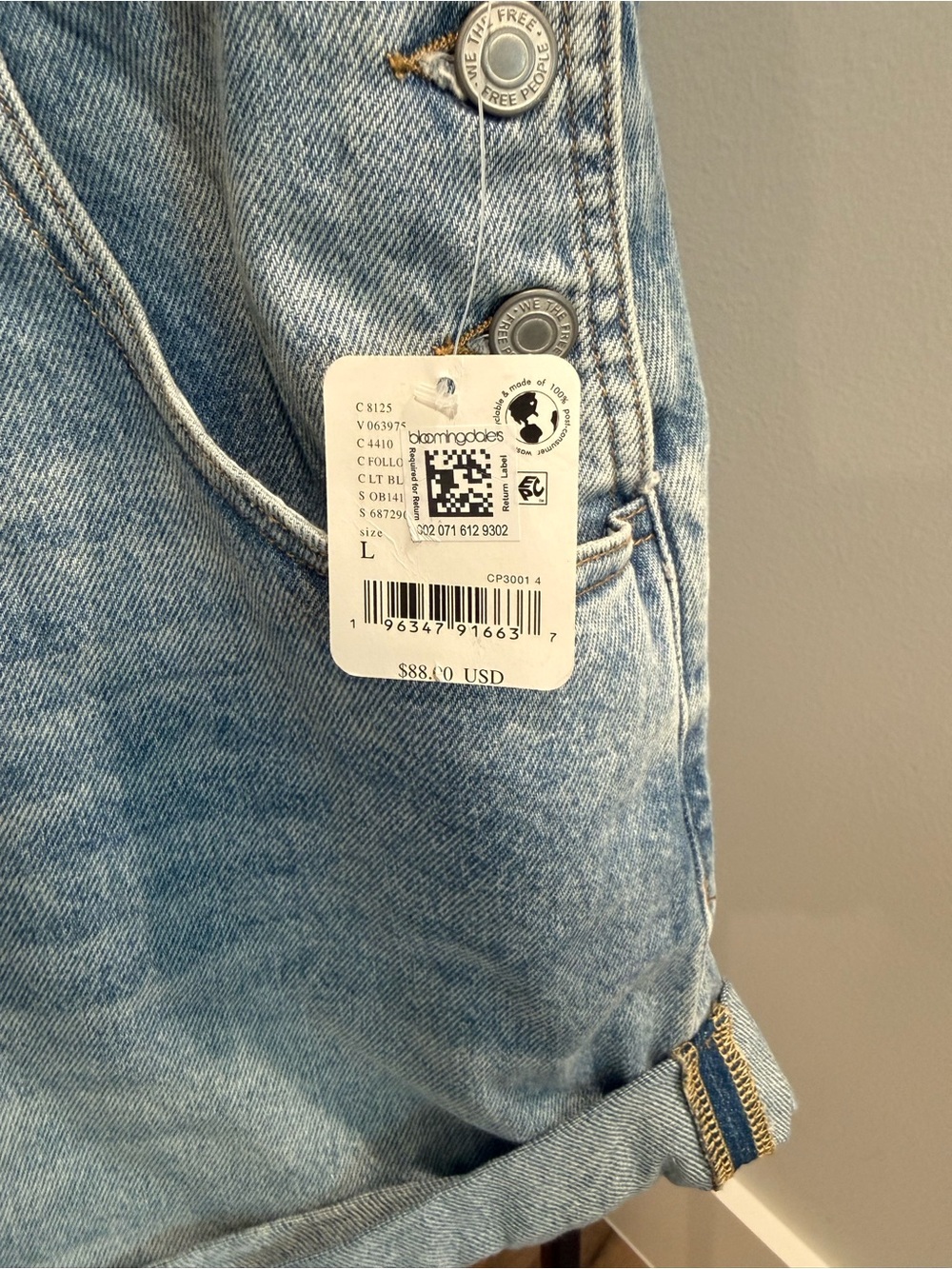 Free People Washed Light Blue Denim Short Overalls - Picture 2 of 3